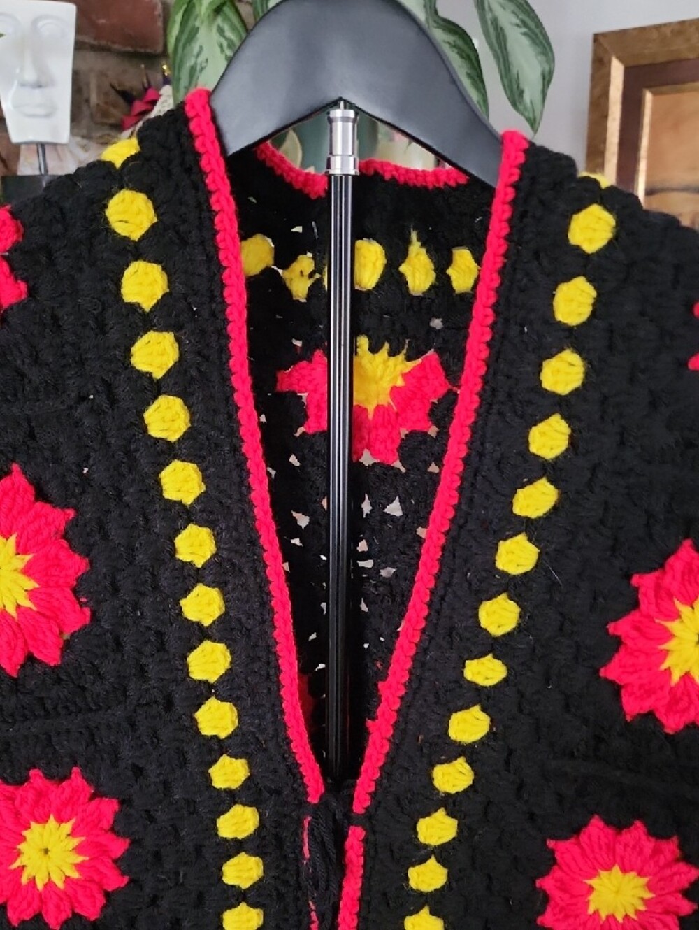 Handmade Crochet Granny Square Floral Vest Boho Hippie - Picture 2 of 7